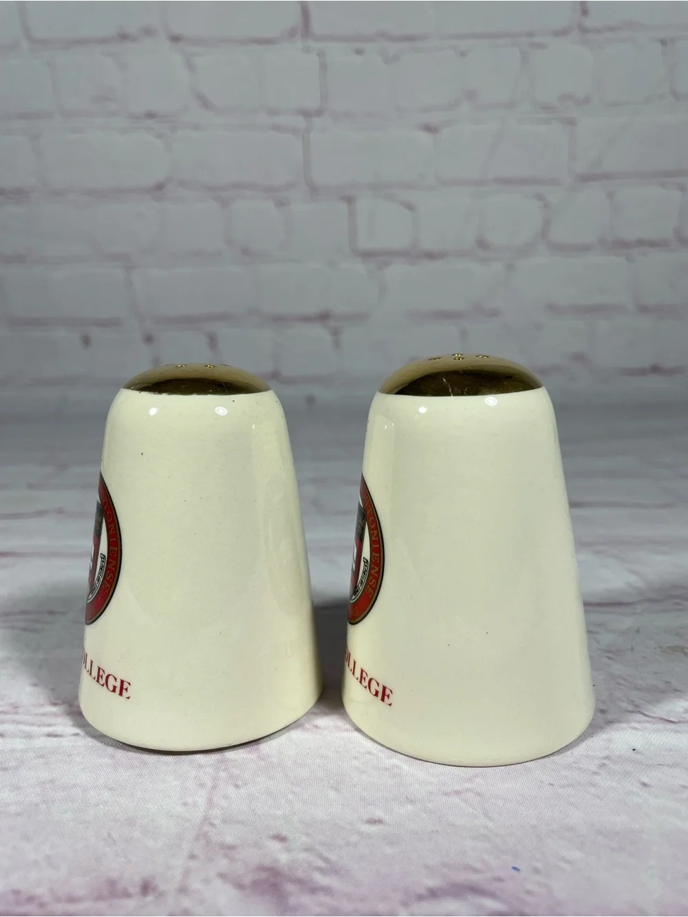 Vintage Boston College Ceramic Salt and Pepper Shaker Pair Gold Trim